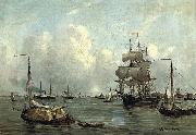 Bustling activity in a Dutch harbour Robert Charles Laurens Gustave Mols